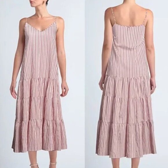 BOSS Datecara White Pink Striped Sleeveless V-Neck Midi Dress Sundress Sz 4 NWT - Picture 3 of 16